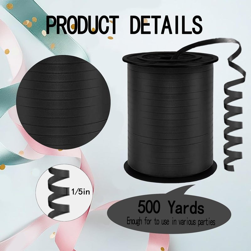 YCDMLJC Black Curling Ribbon,500 Yards Ribbons for Crafts,1/5 Inch Ribbon,Balloon String, Party Decoration,Ribbons for Florist Flower Bows for Graduation Supplies - Image 2